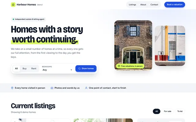 Desktop preview of example B: Bright & Searchable